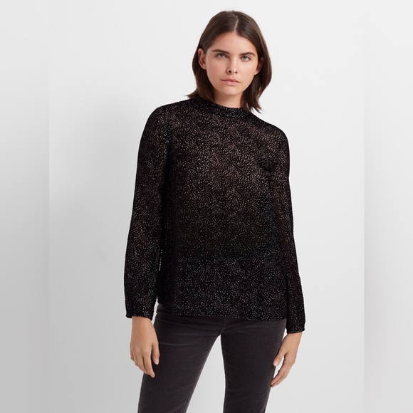 Club Monaco Mulberry Silk Burnout Velvet Long Sleeve Mockneck Blouse Top XS Dot - Picture 1 of 7